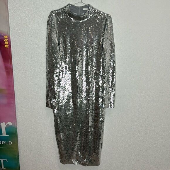 NWT Veronica Beard Silver Sequins Nila MIDI Dress Size 8 Revolve - Picture 2 of 16